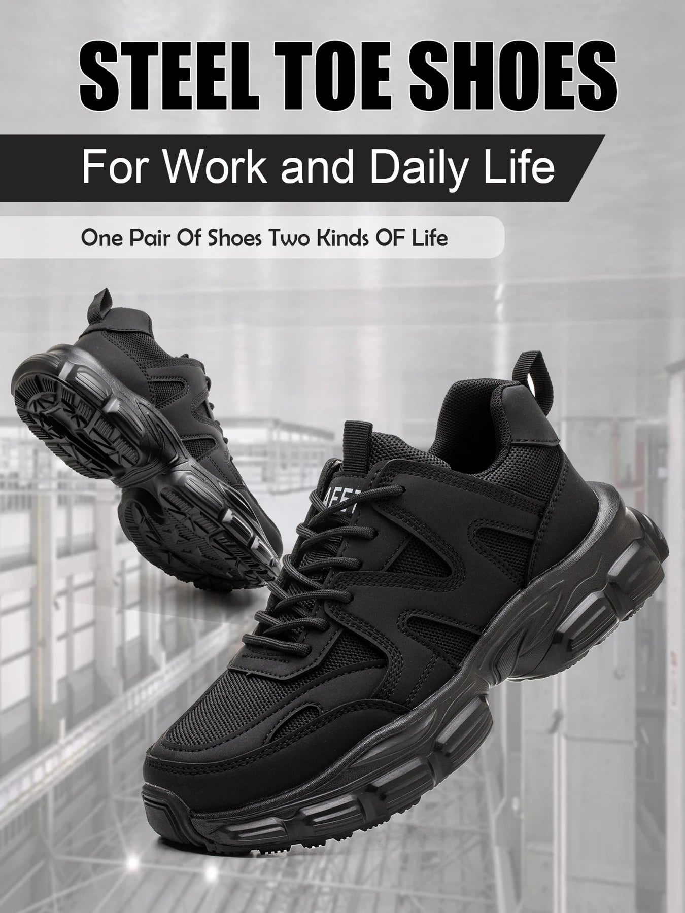 Women Safety Shoes Steel Toe Anti- Crush Lightweight Comfortable Anti- Slip Slip- Resistant Work Boots for Factory Floor