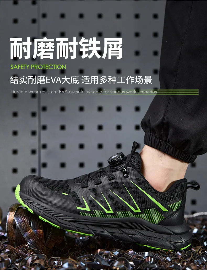 New Women Safety Shoes Rotated Button Men Woman Steel Toe Sneakers Puncture Proof Anti-smash Work Safety Boots Female Industrial