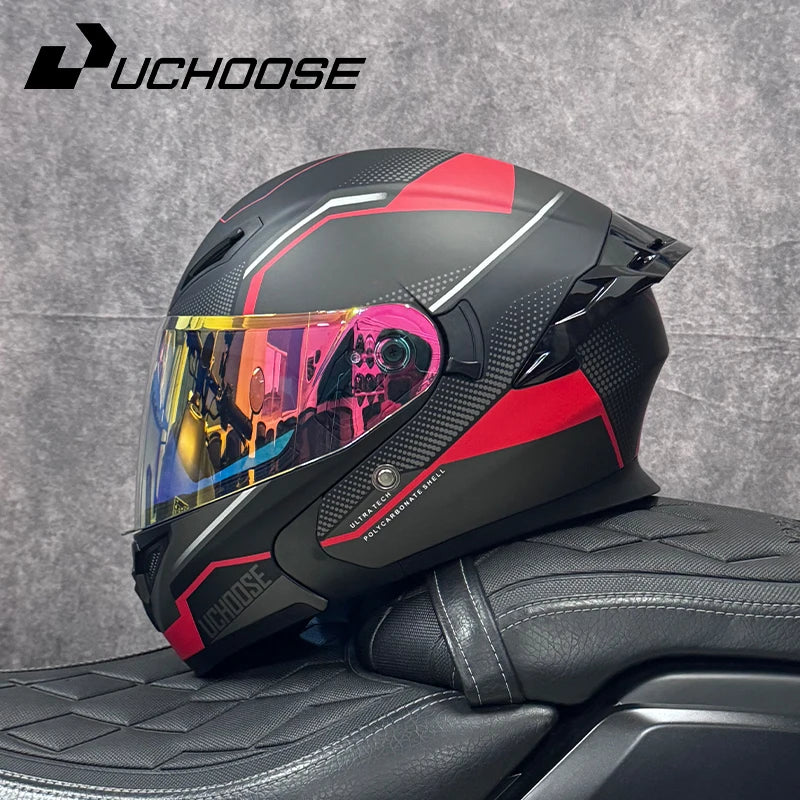 DOT Uchoose Approved Helmets Crash Motorbike Protective Gear Men Women Flip Up Helmet Motorcycle Visor Double Sun
