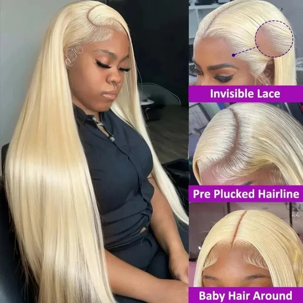 13x4 13x6 HD Transparent Full Frontal Lace 613 Blonde Colored Straight Human Hair Wigs Lace Front Wigs For Women 40 46 Inches