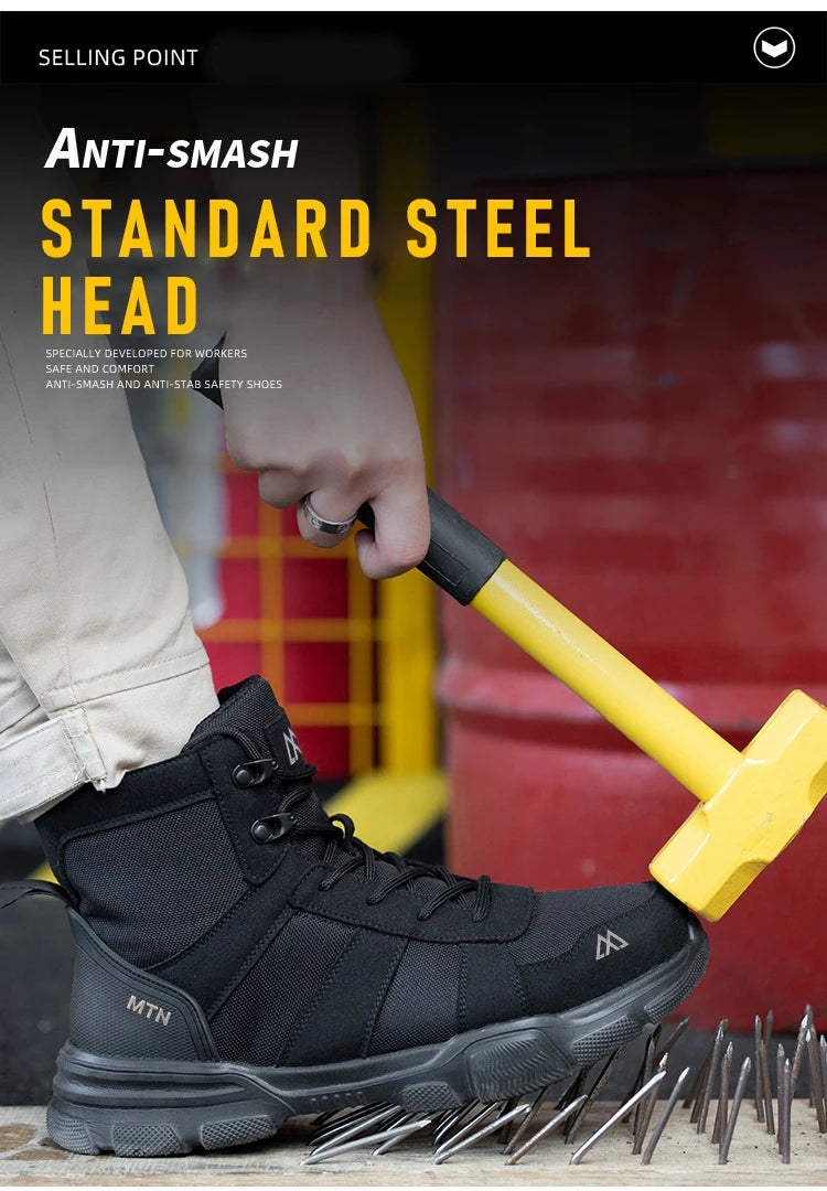 Men Industrial Steel-Toe Work Shoes- Breathable Anti-Smash Protection