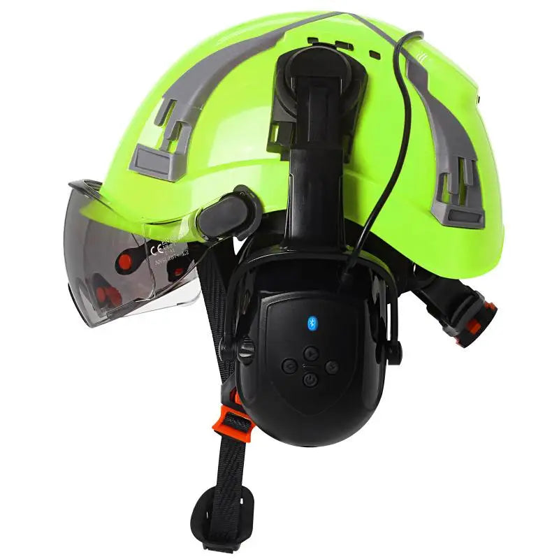 CE Safety Helmets W/ Built-in Goggles Visor Bluetooth Earmuffs ABS ANSI Engineer Industrial Hard Hat W/ Adjustable Vent Slots