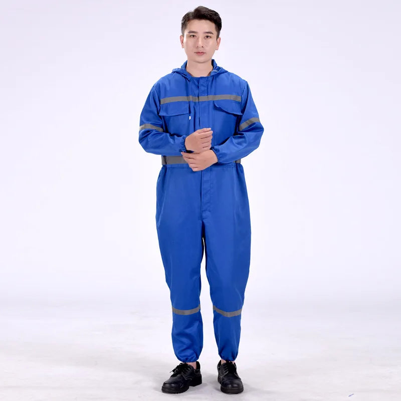 Hi Vis safety working overalls hooded coveralls workshop auto repairman mechanics jumpsuit dust proof working rompers Coal Miner
