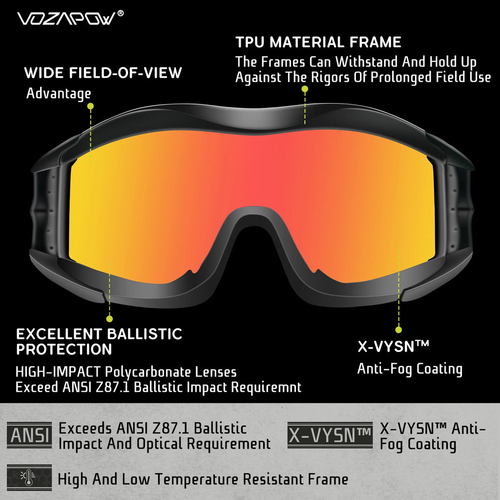 Vozapow Professional Shooting Glasses Anti Fog Impact Resistant Safety Sunglasses UV400 Mountaineering Airsoft Tactical Goggles