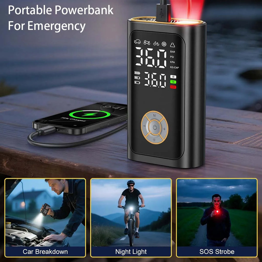 Portable Cordless Digital Air Compressor Pump - LED Display, Auto-Shutoff, For Cars, Bikes & Sports Balls.