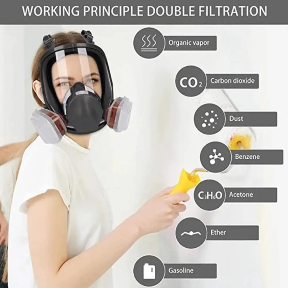 7 In 1 Set Industrial Mask Silicone Mask Large View Full Face Mask Dust Filter Full Facepiece Spray Paint Respirator