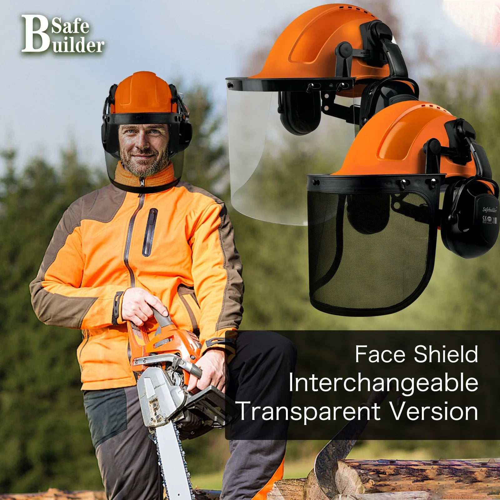 ANSI Forestry Safety Helmet 3 in 1 Chainsaw Arborist Helmet with Face Shield & Ear Muffs Hearing Protection Forestry Hard Hats