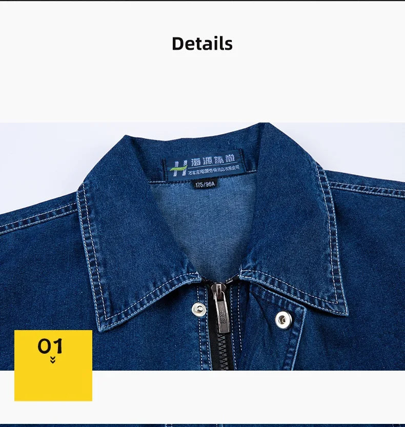 Summer Denim work clothes for men women Reflective stripe safety working Uniform Mechanic repairman worker Coverall welding Suit