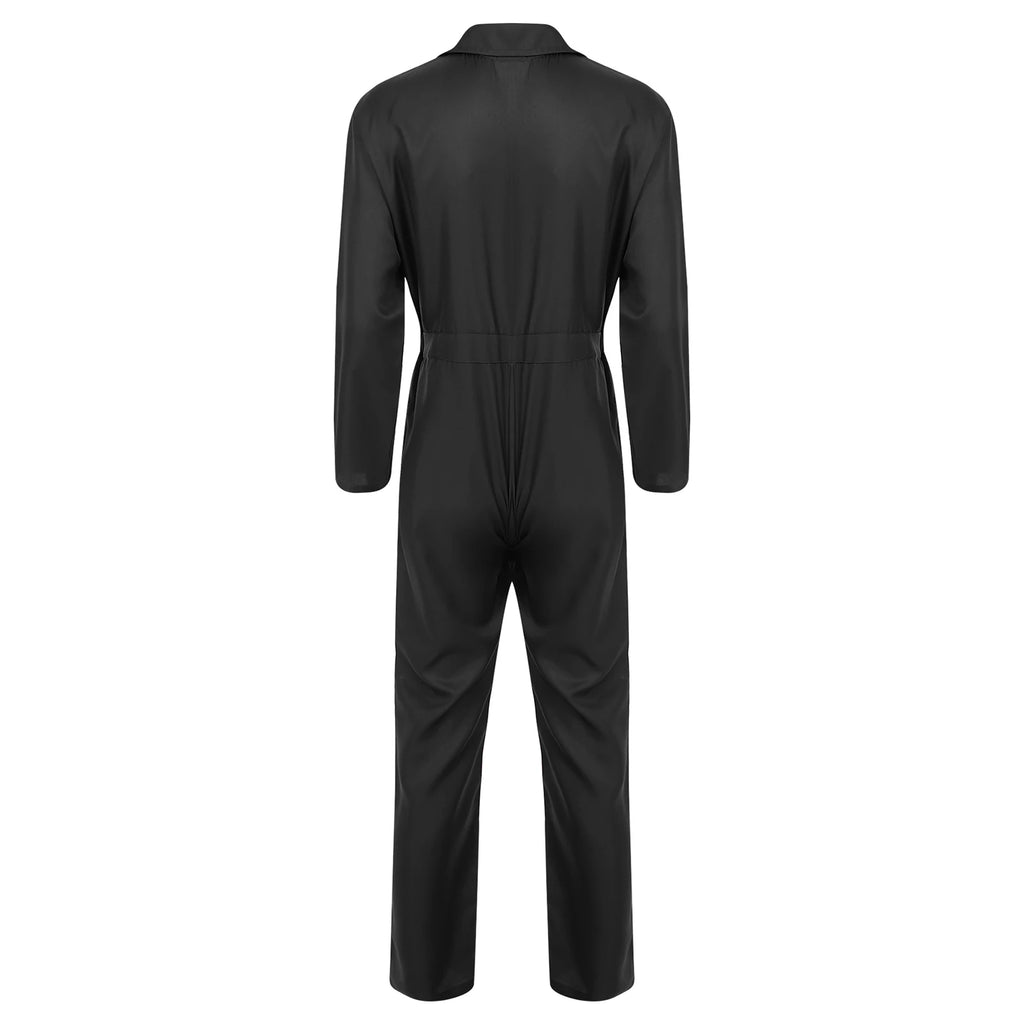 Mens Wear Button-up Work Coveralls Jumpsuit Resistant Overalls Costume Turn-down Collar Bodysuit Long Sleeve Workshops Uniforms