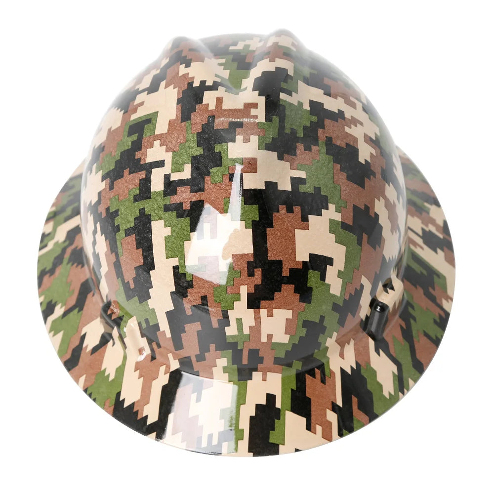 Camouflage Safety Helmet Full Brim Protective Hard Hat Outdoor Construction Sun Shade Hat High Strength Railway Metallurgy Mine