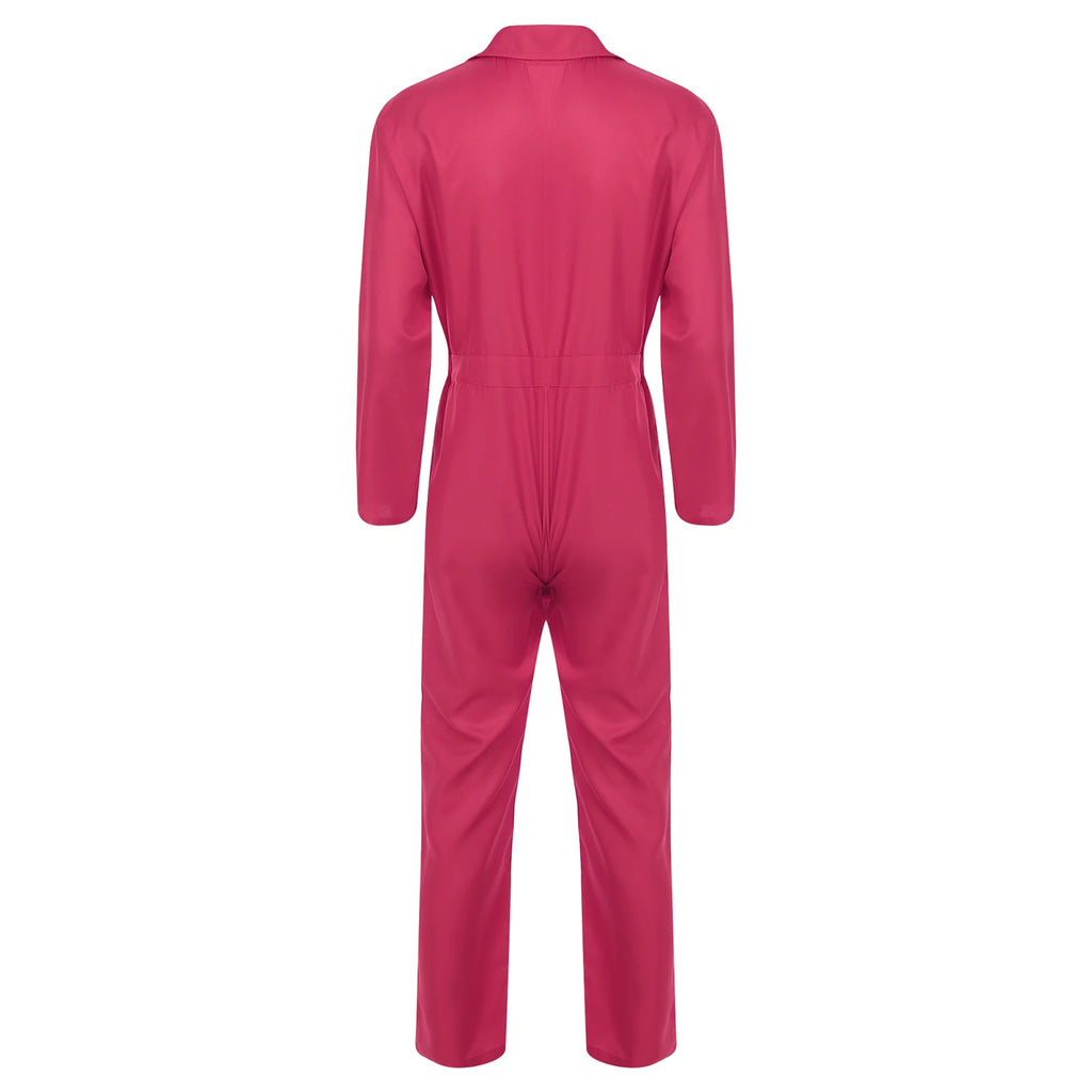 Mens Wear Button-up Work Coveralls Jumpsuit Resistant Overalls Costume Turn-down Collar Bodysuit Long Sleeve Workshops Uniforms