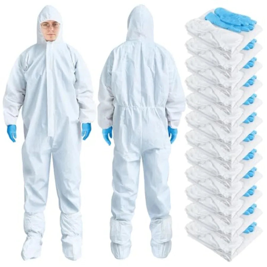 1 Sets Hazmat Suit Disposable Protective Coveralls Full Body Paint Suit with Hood Shoe Cover and Glove Breathable Coverall XXLW