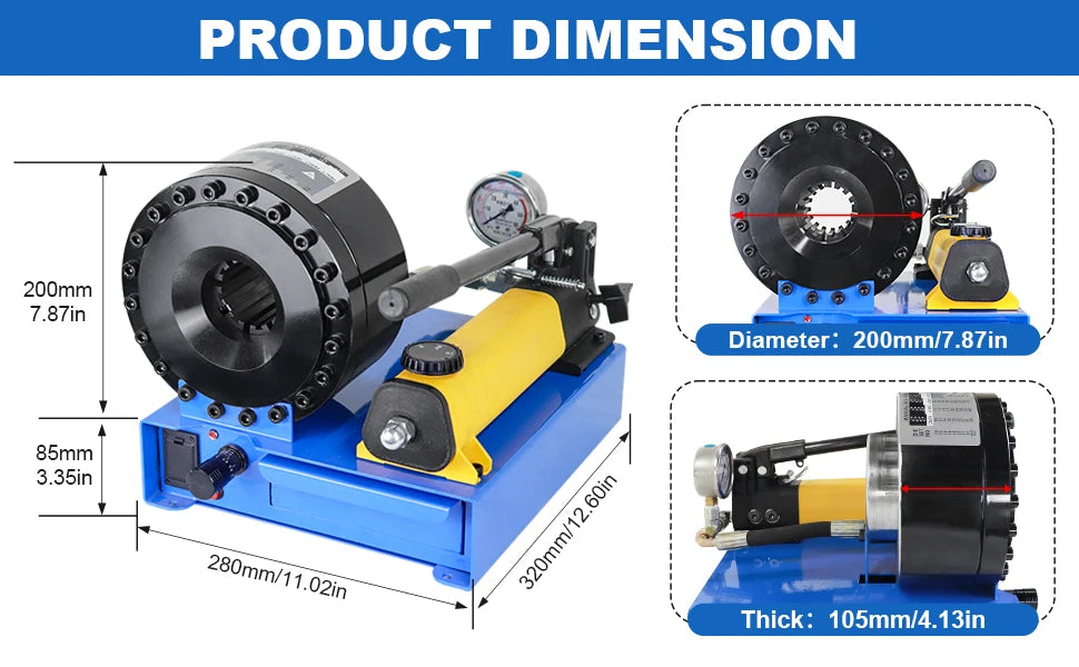 Hydraulic Hose Crimper Mchine with 8 Sets of Dies Manual Hose Crimping Tool, High Pressure Handheld Shrink Tube Machine