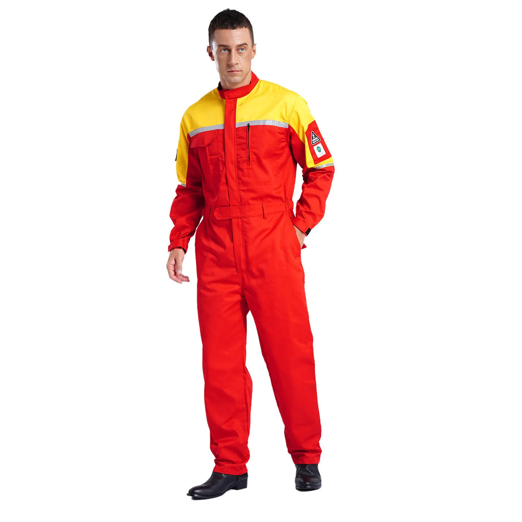 Mens Wear Resistant Anti-static Protective Jumpsuit Workwear Multi-pocket Reflective Straps Full-body Coveralls Workshop Uniform