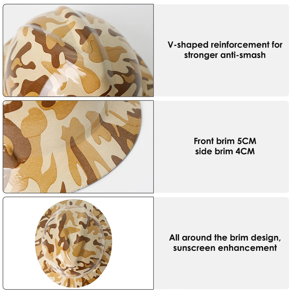 Camouflage Safety Helmet Full Brim Protective Hard Hat Outdoor Construction Sun Shade Hat High Strength Railway Metallurgy Mine