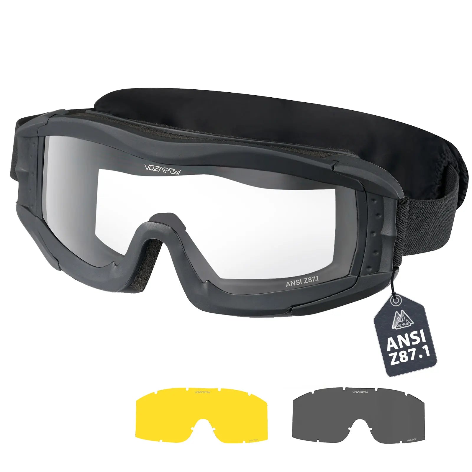 Vozapow Professional Shooting Goggles Anti Fog ANSI Z87.1 Safety Airsoft Tactical Glasses Motorcycle Mountaineering Sunglasses
