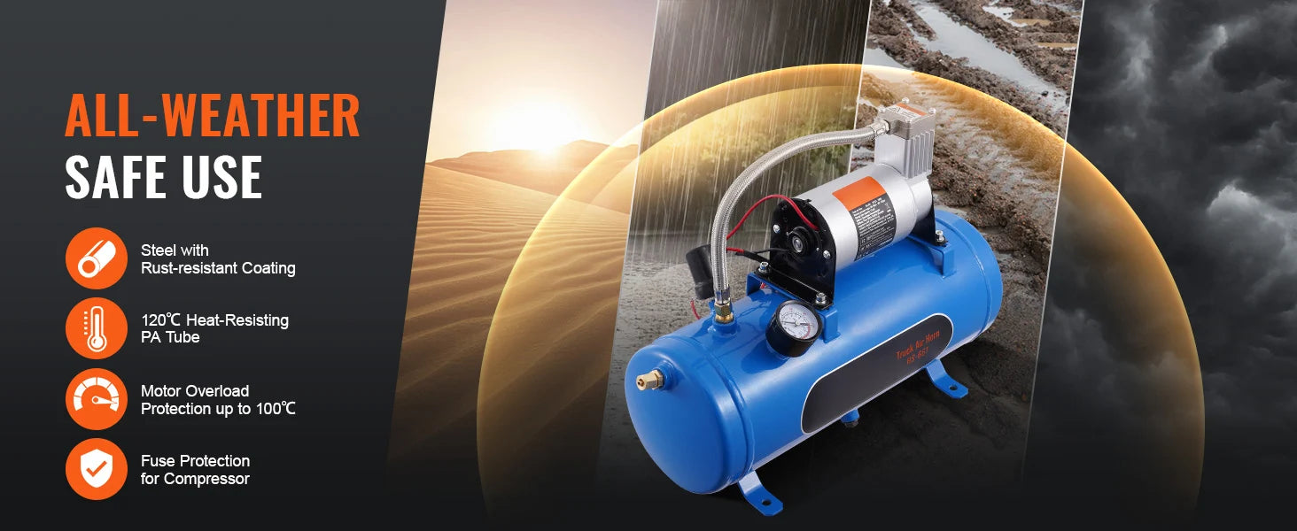 SucceBuy 12V Air Compressor with Tank 3/6L Train Horn Air Compressor 120psi Air Compressor System for Train Horn/Inflating Tire