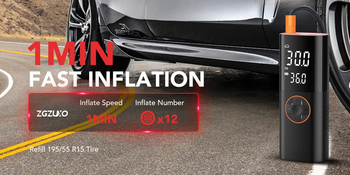 Tire Inflator Portable Air Compressor, Air Pump for Car Tires with LED Lights&Pressure Gauge for Auto, Motorcycles, Bikes, Balls