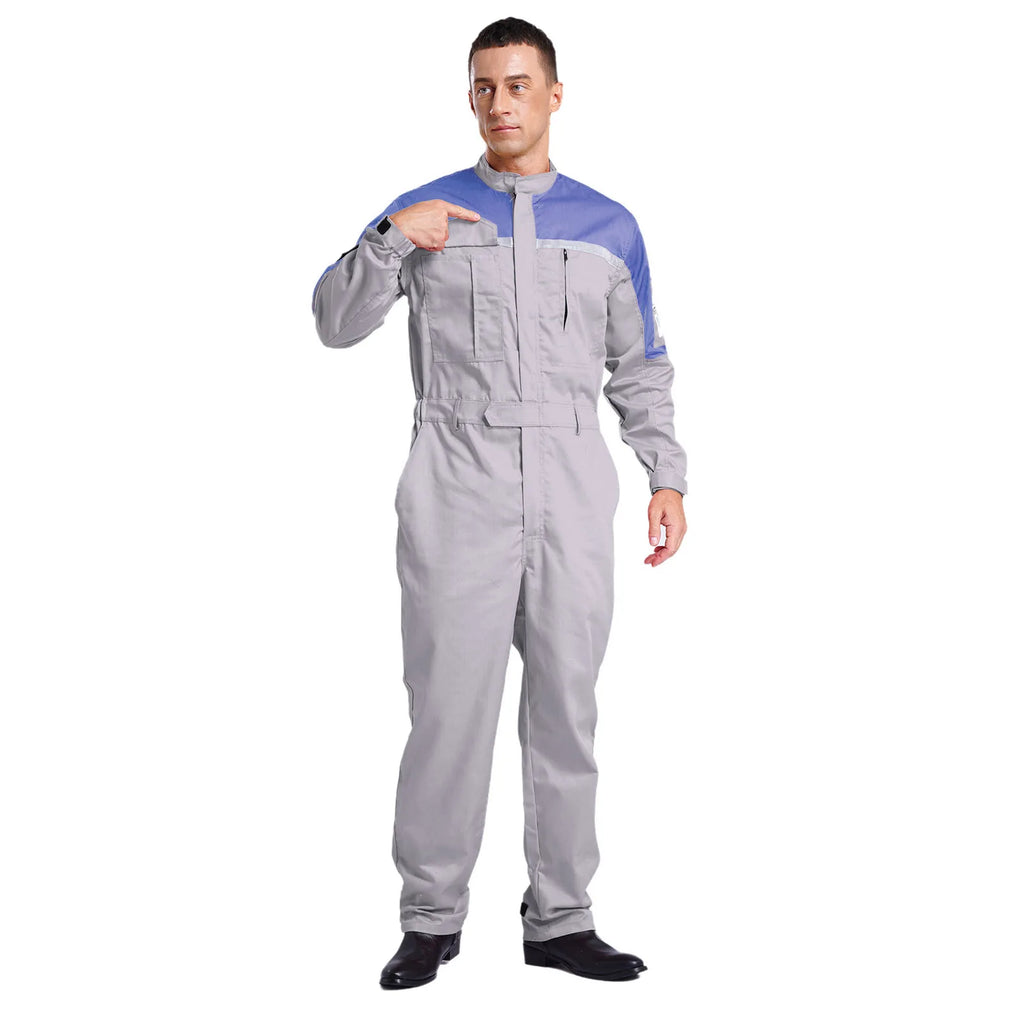 Mens Wear Resistant Anti-static Protective Jumpsuit Workwear Multi-pocket Reflective Straps Full-body Coveralls Workshop Uniform