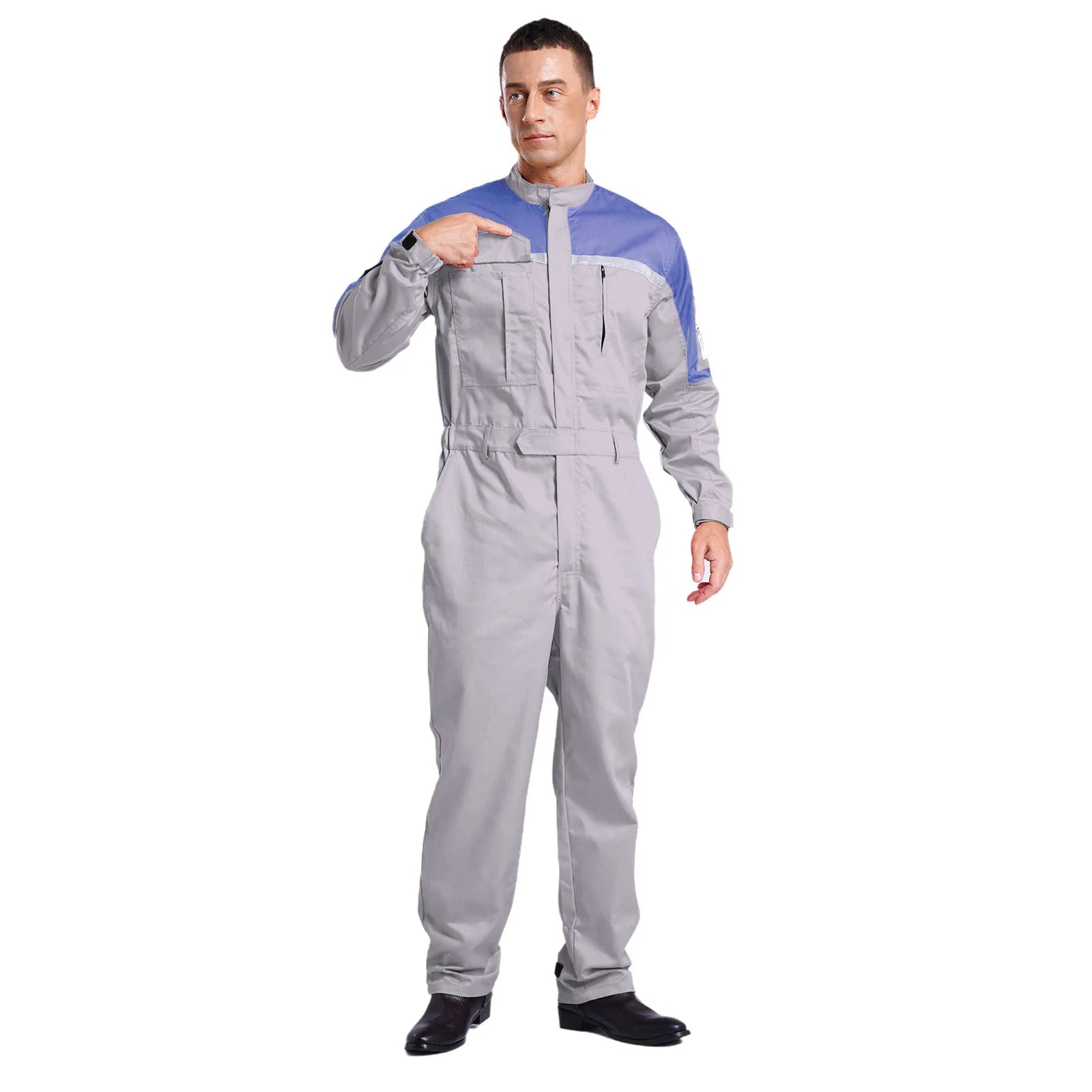 Mens Wear Resistant Anti-static Protective Jumpsuit Workwear Multi-pocket Reflective Straps Full-body Coveralls Workshop Uniform