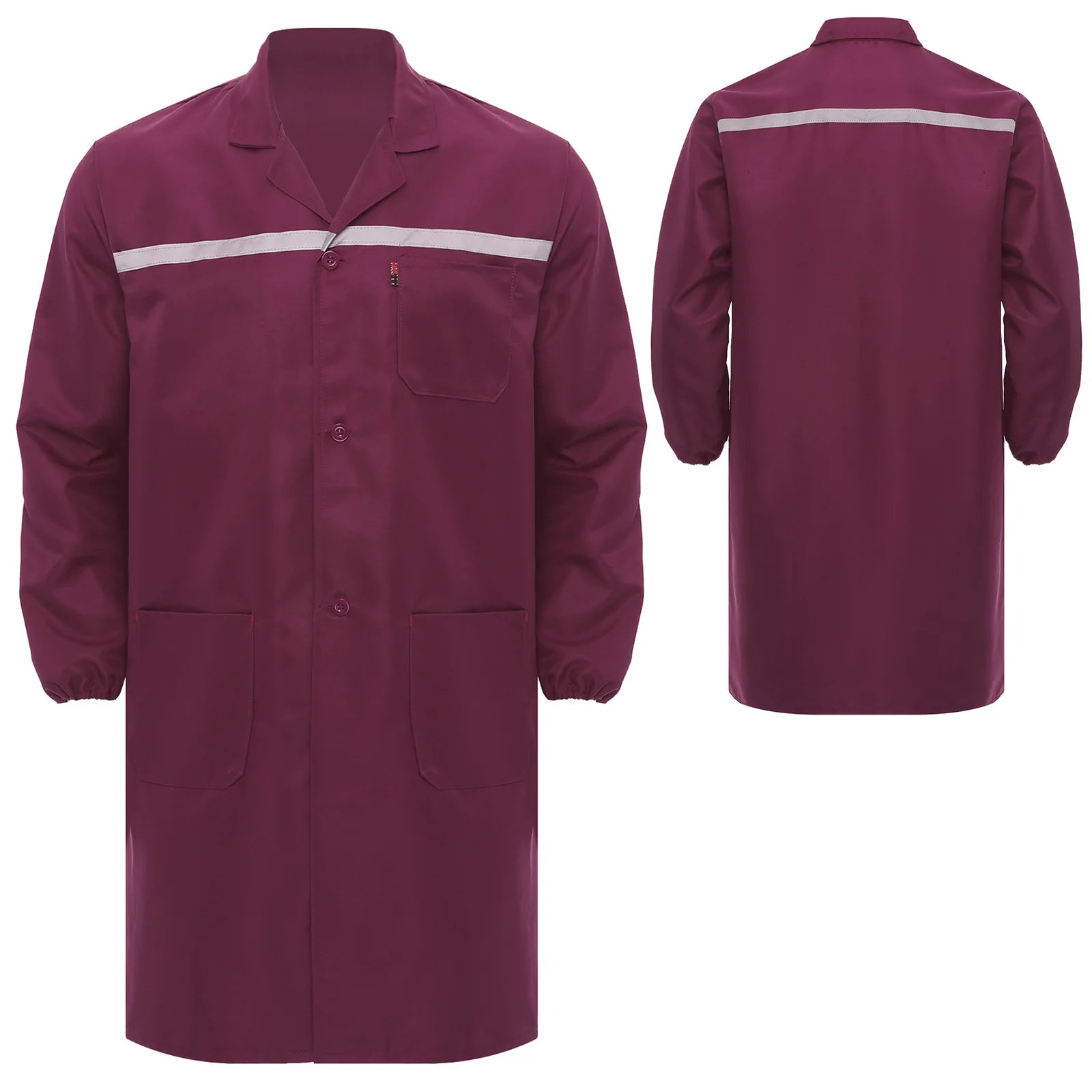 Mens Womens Factory Workshop Uniform Long Sleeve Pockets Button-up Coverall Reflective Strips Long Workwear Wear-resistant Coat