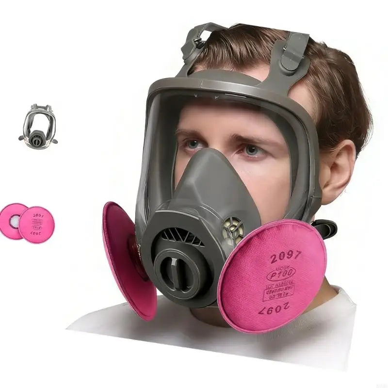 6800 Series Double Purpose Adjustable Full Face Respirator Mask for External Filter Canisters for Chemical Dust Protect 896C