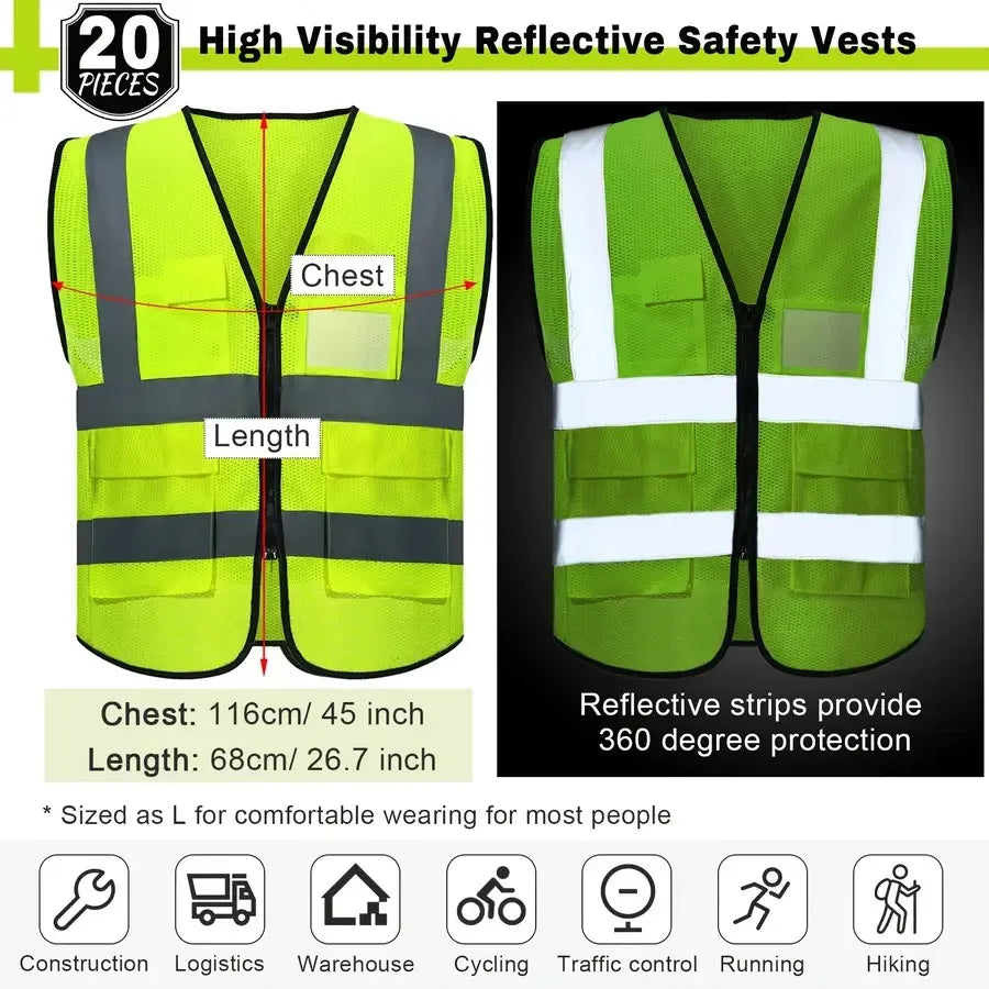 Reflective Mesh Safety Vest for Men Women High Visibility Construction Work Vest Pocket for Cycling Surveyor Neon L
