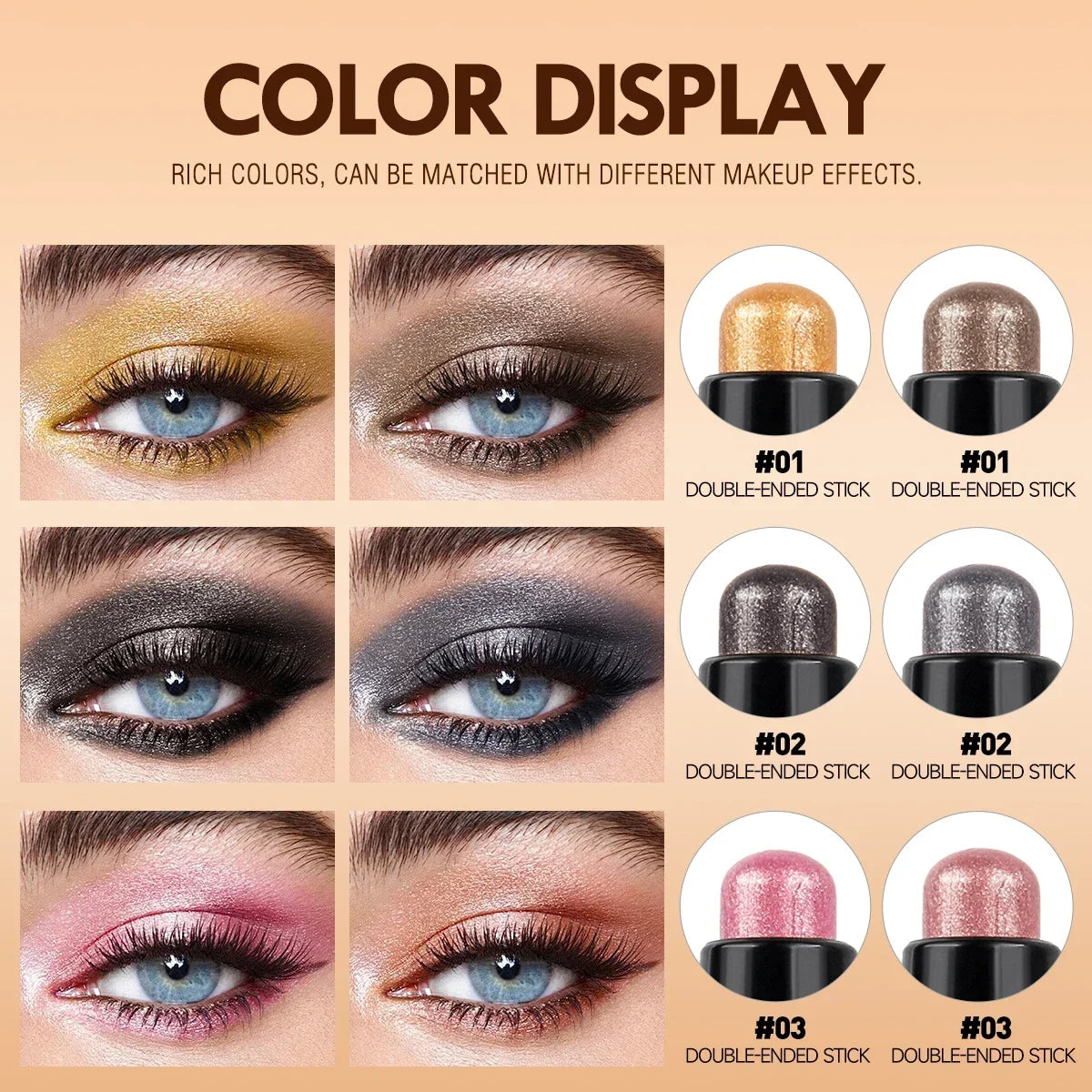 1PC Shimmer Double Head Eyeshadow Stick, Colorful, Waterproof, Easy Blend, for Stage Makeup and Music Festivals