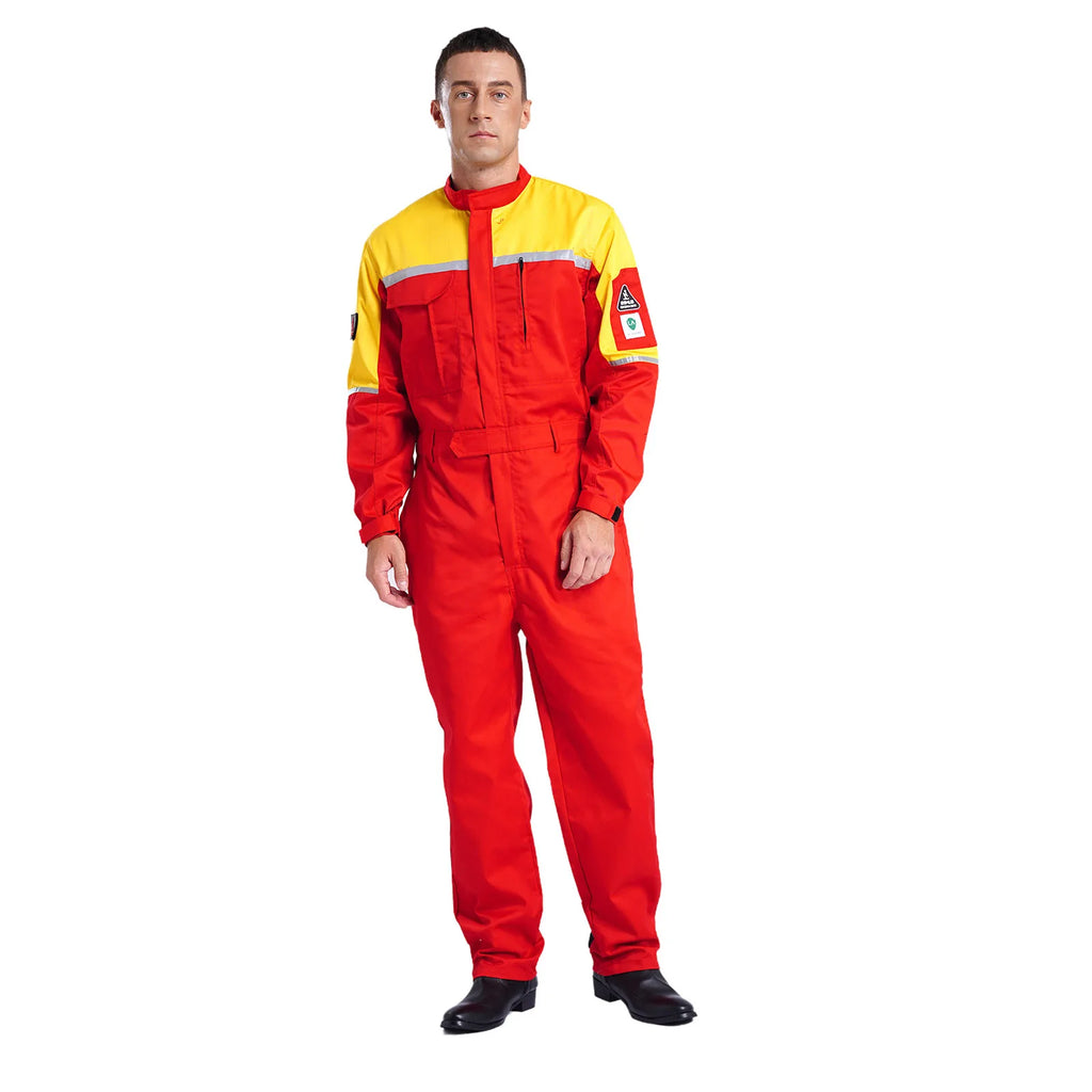 Mens Wear Resistant Anti-static Protective Jumpsuit Workwear Multi-pocket Reflective Straps Full-body Coveralls Workshop Uniform
