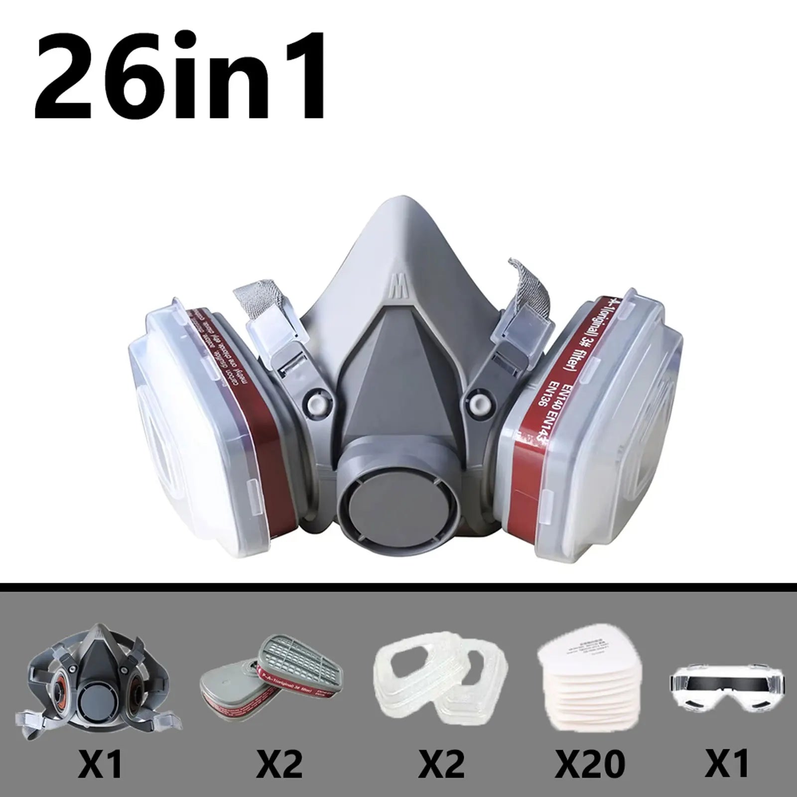 27in1 6200 Half Face Dust Gas Mask Respirator For Industrial Paint Spray Chemical Organic Vapor With Filters Protection