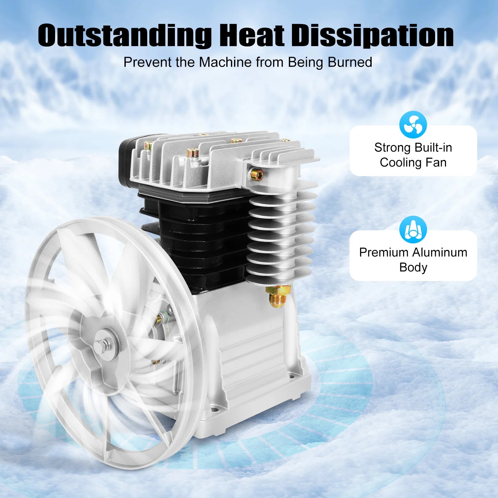Air Compressor Heads 8Bar Twin Cylinder 3 HP Single Stage 960RPM Piston Pump Suitable Belt Pulley for Industry Machinery Farm
