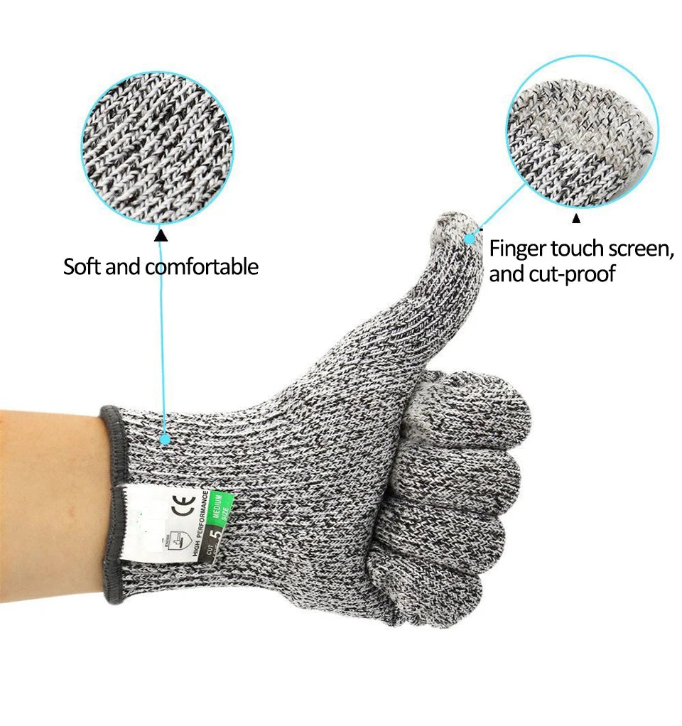 1 Pair Anti Cut Gloves High Performance Level 5 Protection HPPE Golves Knife Cut Resistant Protection Kitchen Home Garden Gloves