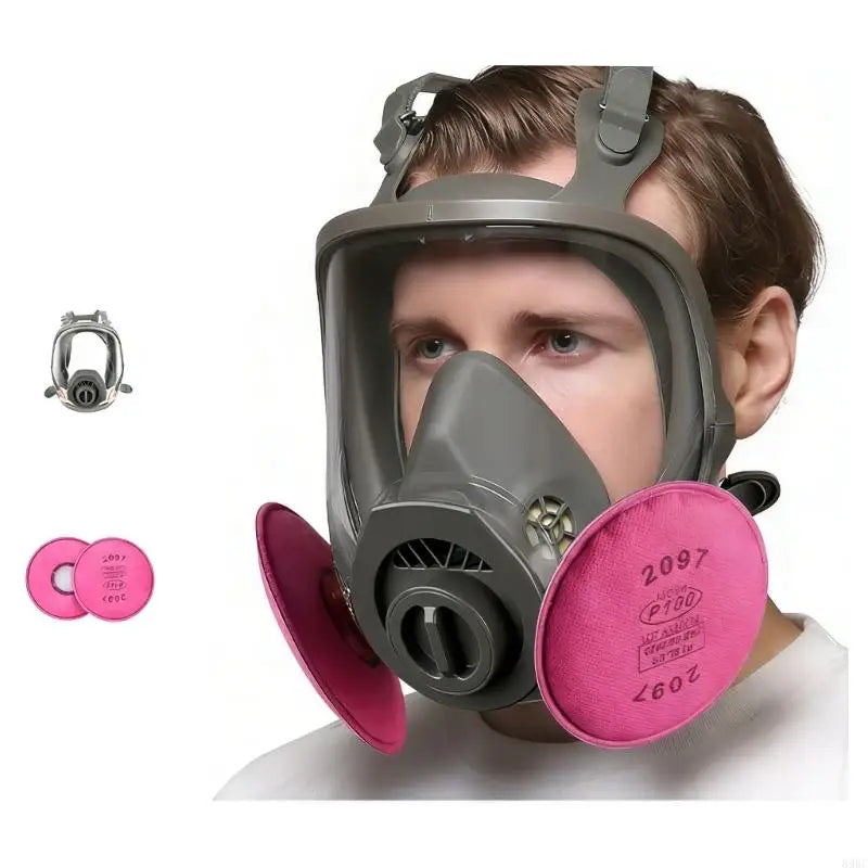 6800 Series Double Purpose Adjustable Full Face Respirator Mask for External Filter Canisters for Chemical Dust Protect 896C