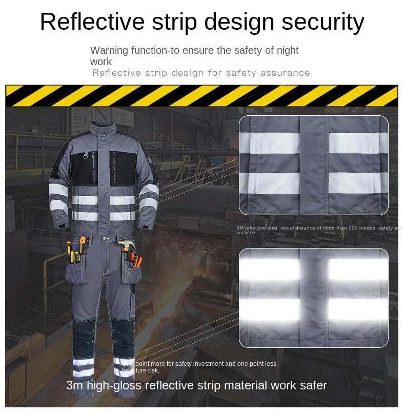 2026 New Work Clothes Men Construction Reflective Safety Coveralls Welding Suit Car Repair Workshop Mechanic Plus Size Clothes