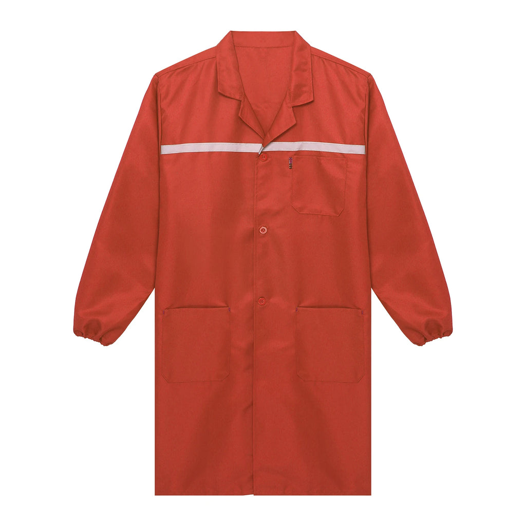 Mens Womens Factory Workshop Uniform Long Sleeve Pockets Button-up Coverall Reflective Strips Long Workwear Wear-resistant Coat
