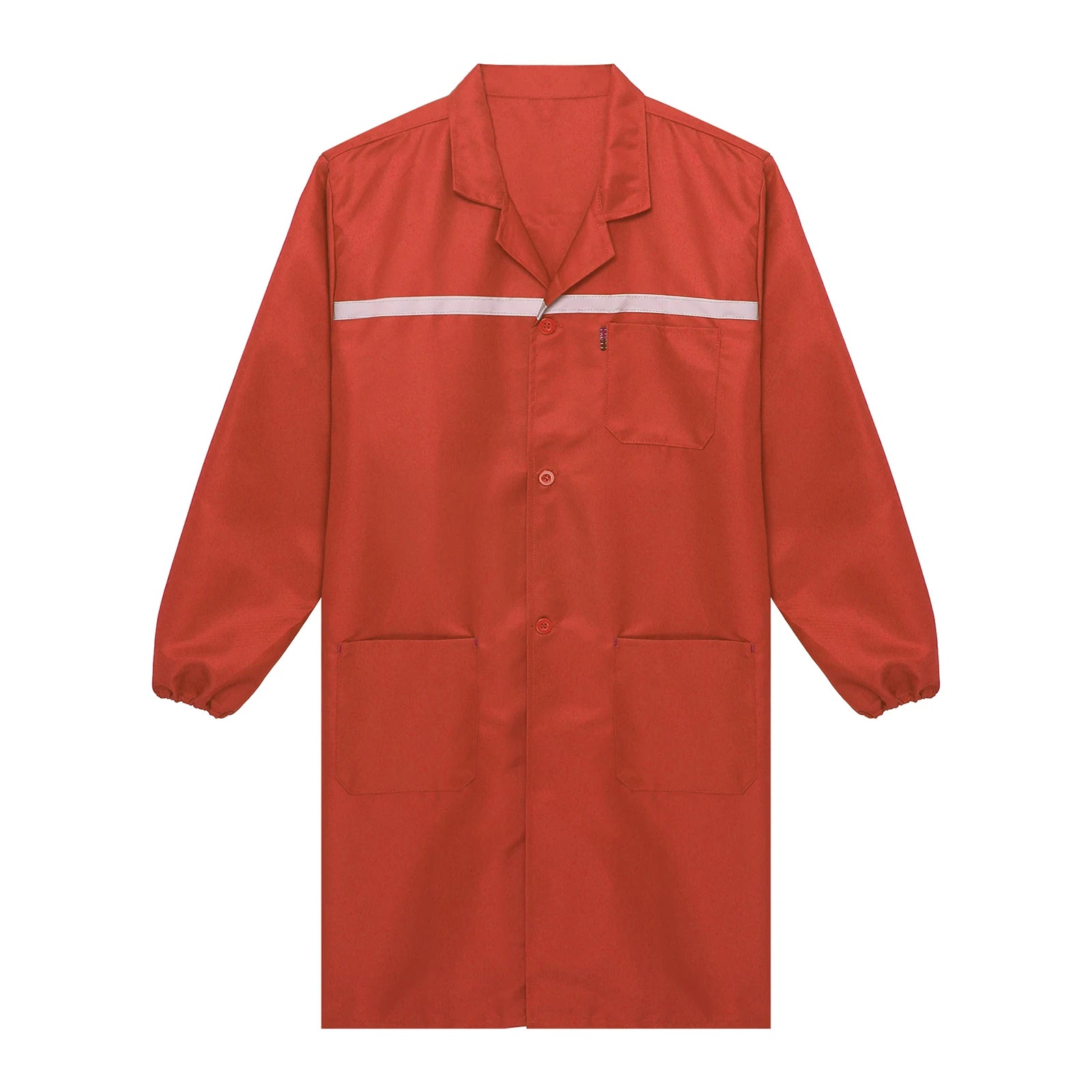 Mens Womens Factory Workshop Uniform Long Sleeve Pockets Button-up Coverall Reflective Strips Long Workwear Wear-resistant Coat