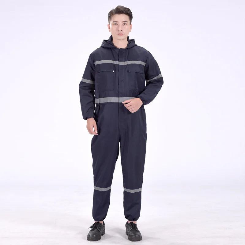 Hi Vis safety working overalls hooded coveralls workshop auto repairman mechanics jumpsuit dust proof working rompers Coal Miner