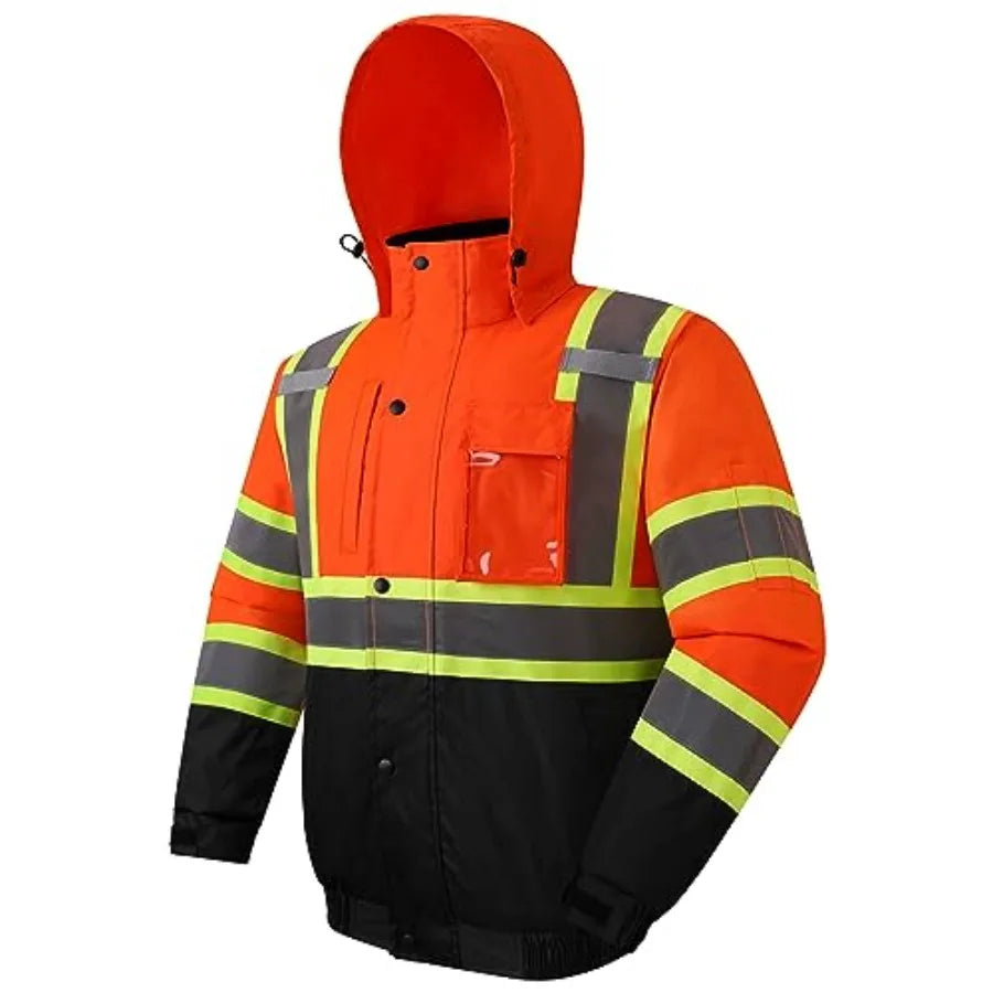 Hi-Vis Winter Safety Bomber Jacket for men and women Winter Safety Jacket Durable and Waterproof Construction Work Jacket for W