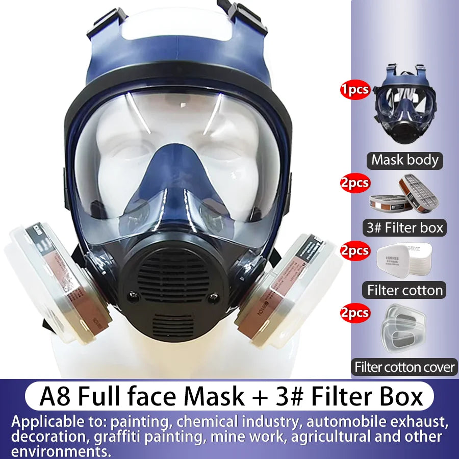 Reusable A8 Full Face Respirator Mask with 3# Filter - Ideal for Painting, Graffiti & Industrial Work