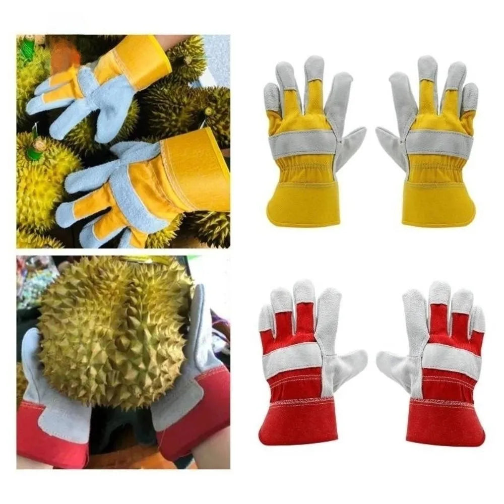 Cowhide Leather Gardening Gloves Heat Resistant Safety Durian Picking Gloves Thorn-proof Welding Flame Retardant