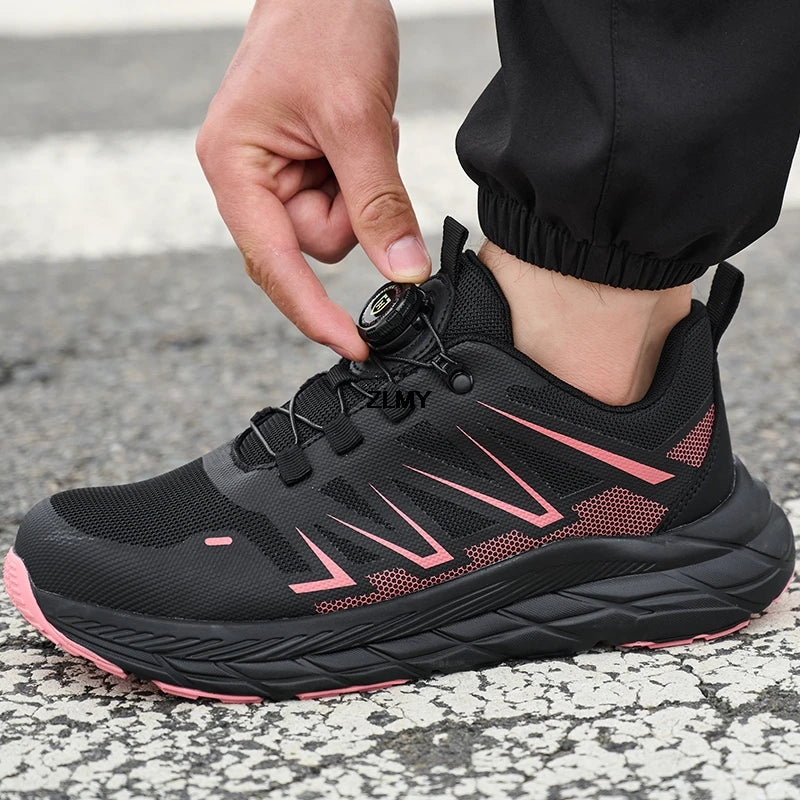 New Women Safety Shoes Rotated Button Men Woman Steel Toe Sneakers Puncture Proof Anti-smash Work Safety Boots Female Industrial
