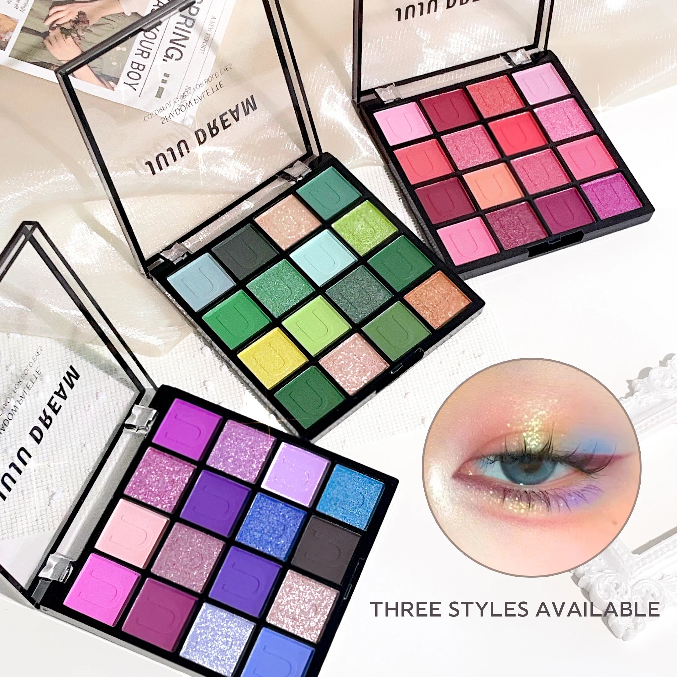 16 grid red eyeshadow tray Purple, glitter pearl matte eyeshadow, Shimmer makeup lasting women, Korean eye cosmetics