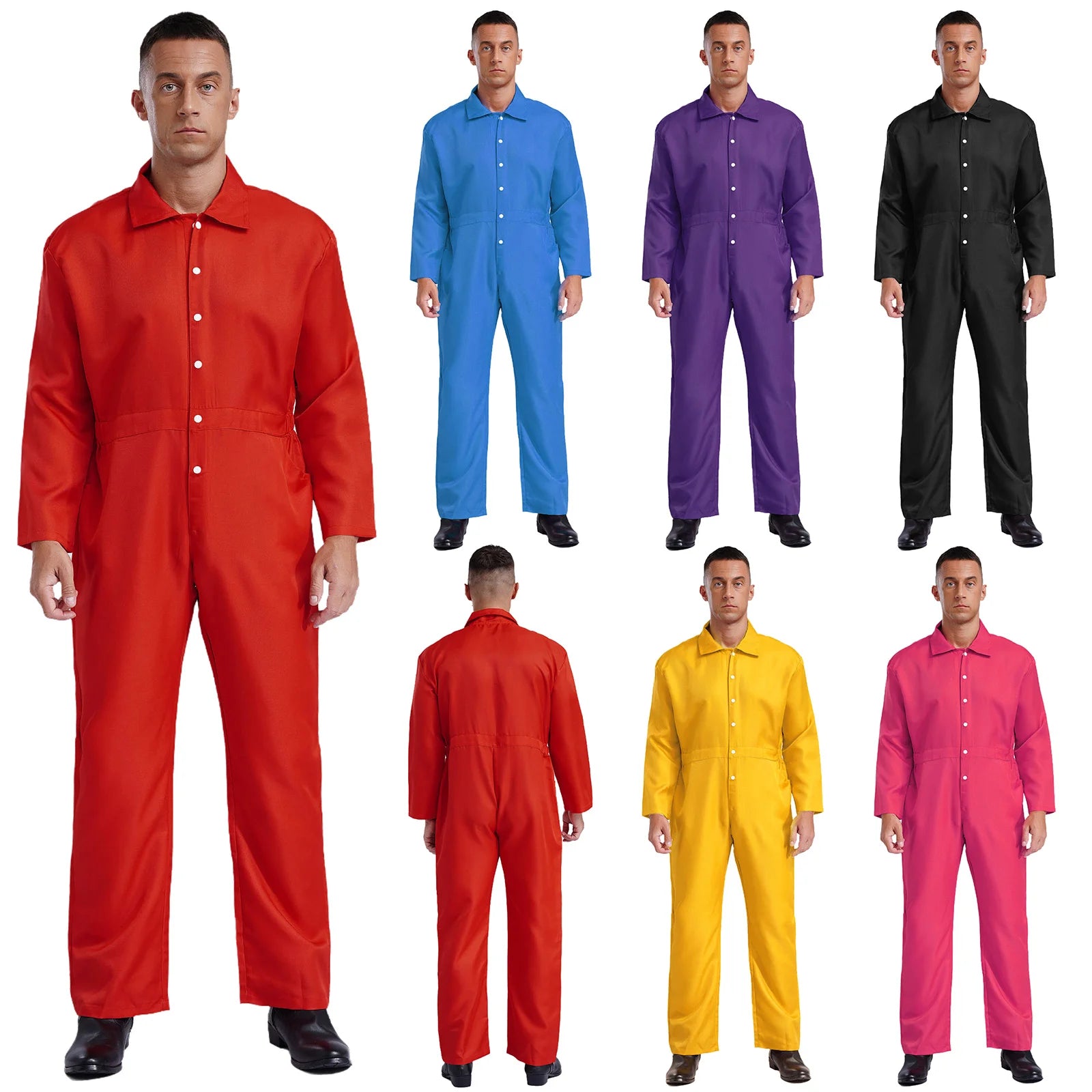 Mens Wear Button-up Work Coveralls Jumpsuit Resistant Overalls Costume Turn-down Collar Bodysuit Long Sleeve Workshops Uniforms