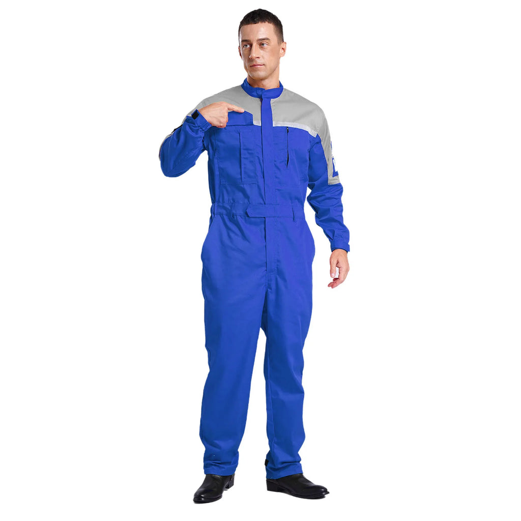 Mens Wear Resistant Anti-static Protective Jumpsuit Workwear Multi-pocket Reflective Straps Full-body Coveralls Workshop Uniform