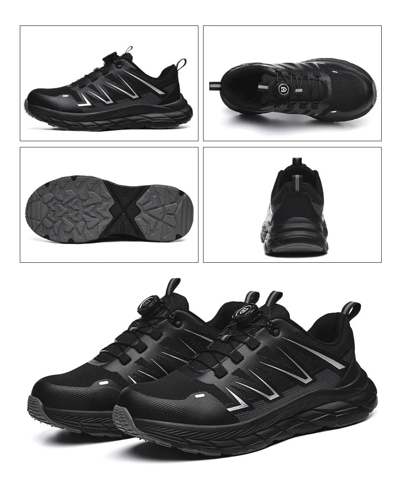New Women Safety Shoes Rotated Button Men Woman Steel Toe Sneakers Puncture Proof Anti-smash Work Safety Boots Female Industrial