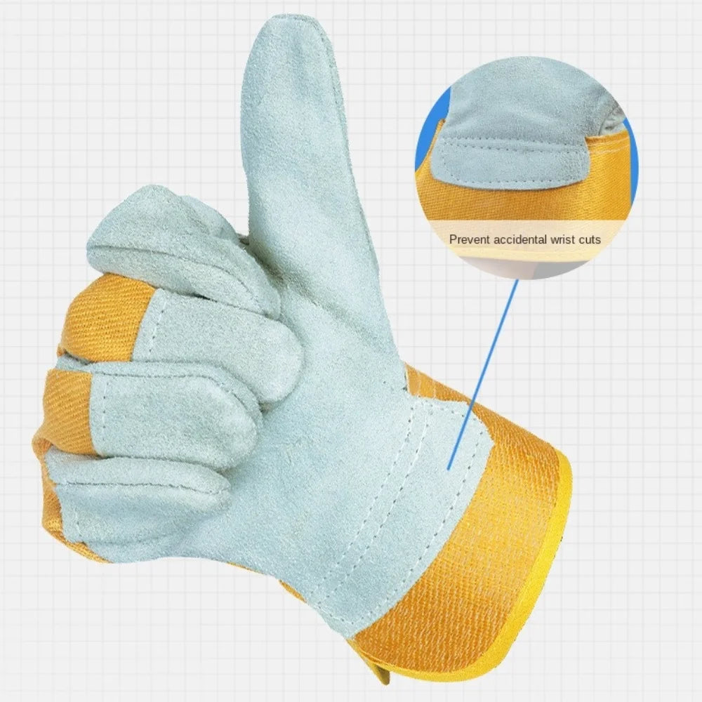 Cowhide Leather Gardening Gloves Heat Resistant Safety Durian Picking Gloves Thorn-proof Welding Flame Retardant