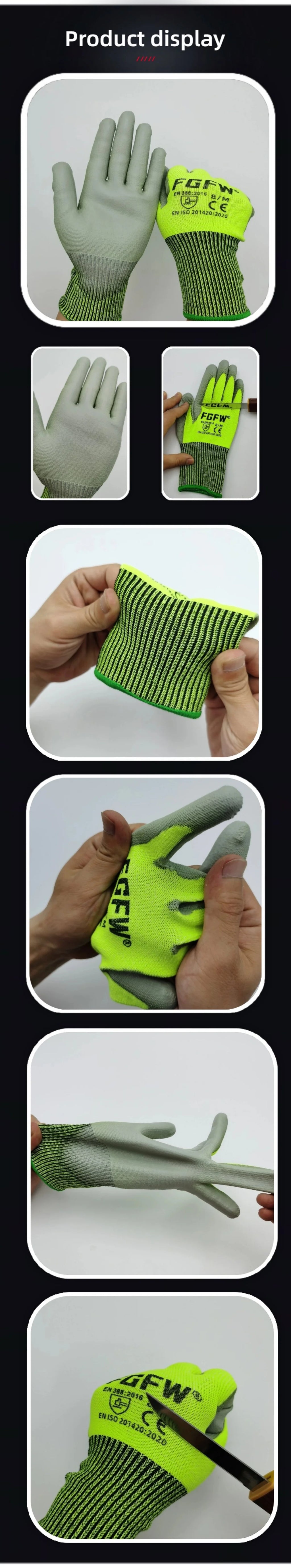 3 Pairs Military-Grade Level 5 Cut Resistant Gloves EN388/CE/ISO - HPPE Fiberglass, Anti-Slip Grip, Breathable for Industrial Sa