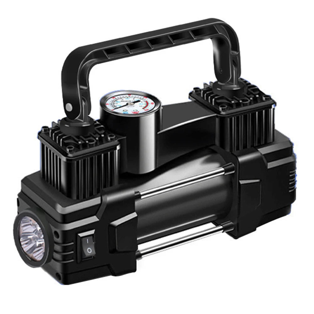 12V 150PSI Mini Air Compressor Dual Cylinder Auto Inflatable Pump with LED Light Heavy Duty Deluxe Portable Metal Air Compressor