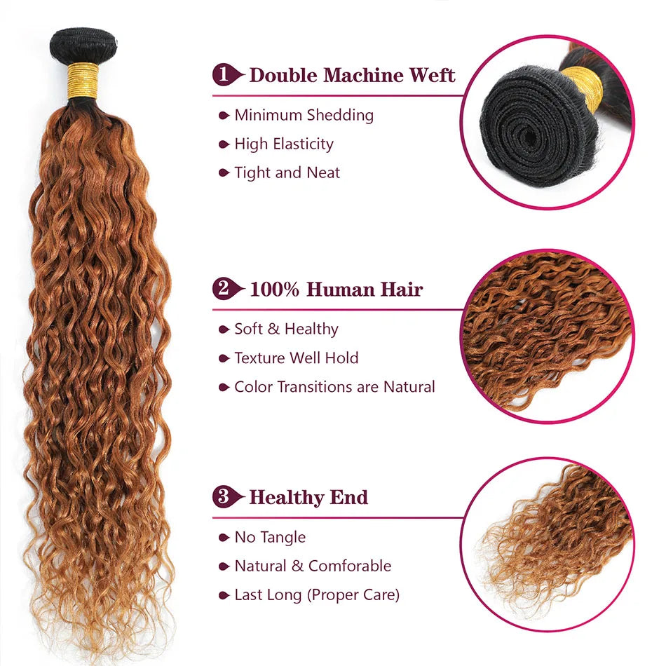 10A Malaysia Hair Ombre Curly Water Wave Bundles Human Hair with closure Highlight Water Wave Bundles With Closure Honey Blonde