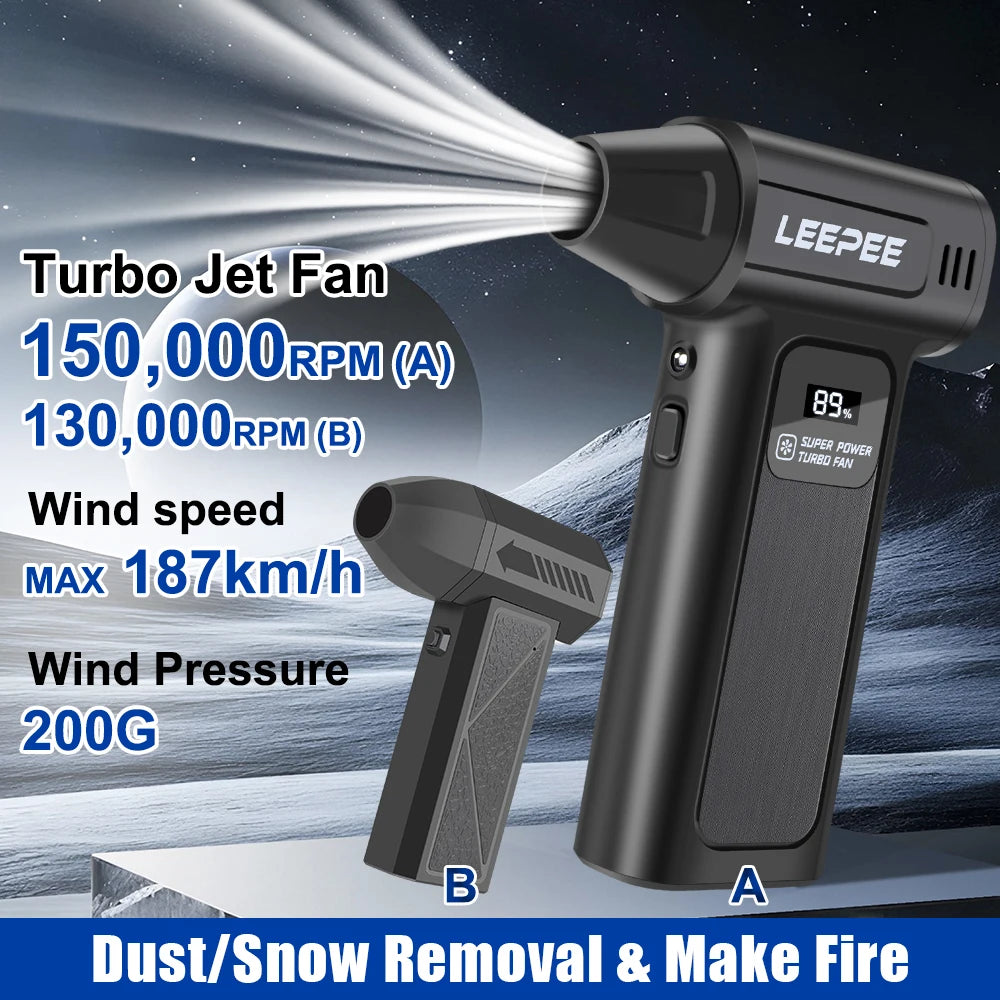 Portable Air Compressor For Car Snow Blowing Dust Removal Turbo Blower Fan Air Duster Camping BBQ Blower Inflator 130/150K RPM